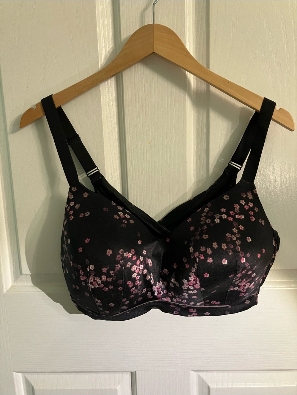 Cacique Black Bra with Pink Floral Print